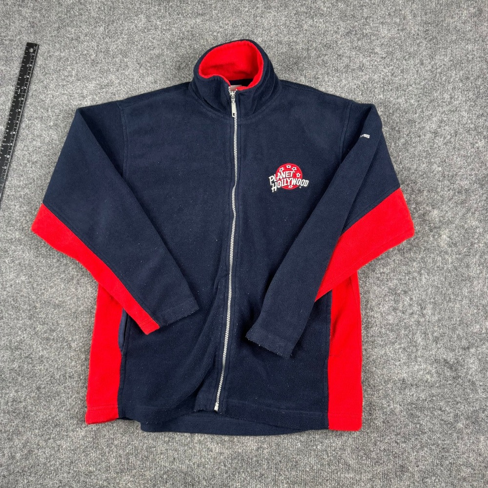 Planet Hollywood Fleece Jacket Mens Size L Navy Red Full Zip Embroidered Logo